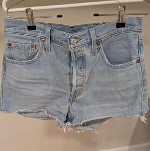 Levi’s 501 Blue High Rise Denim Shorts, Size 28